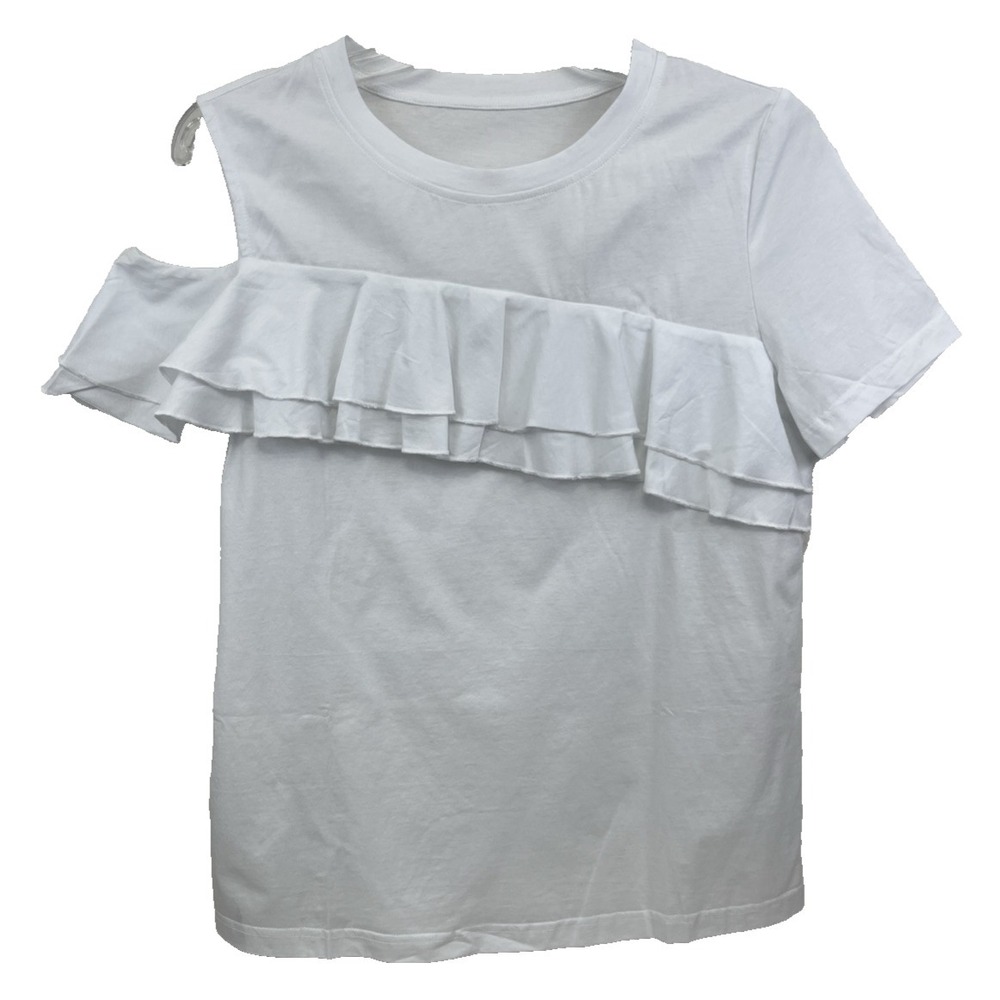JNSQ Gina Tee Top Women's Size 6‎ NWT $69 White Cotton Ruffle Short Sleeve